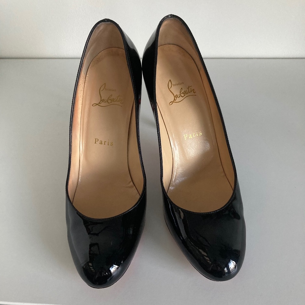 Christian Louboutin simple pump 100 patent calf black heels